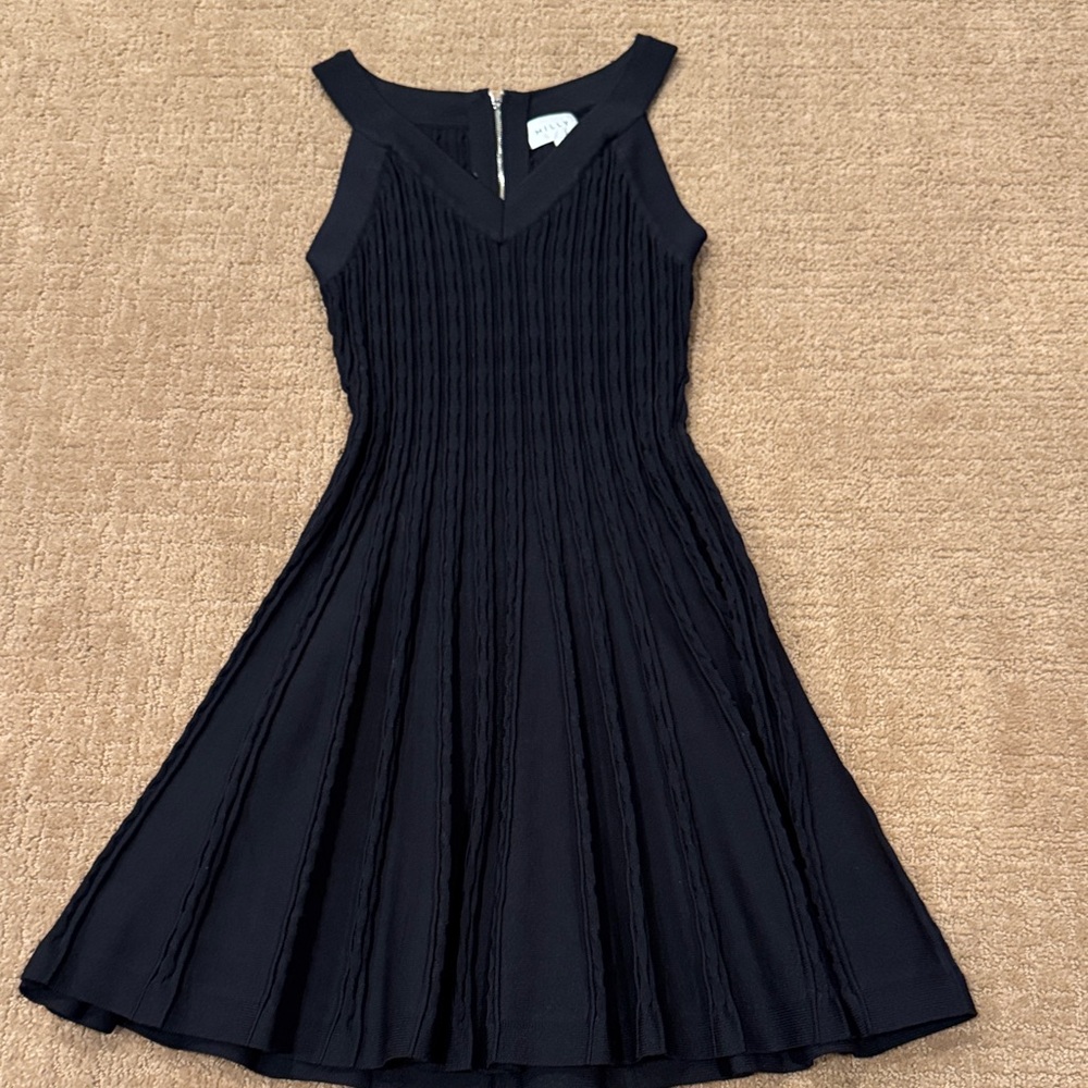 Milly Black Textured Midi Dress